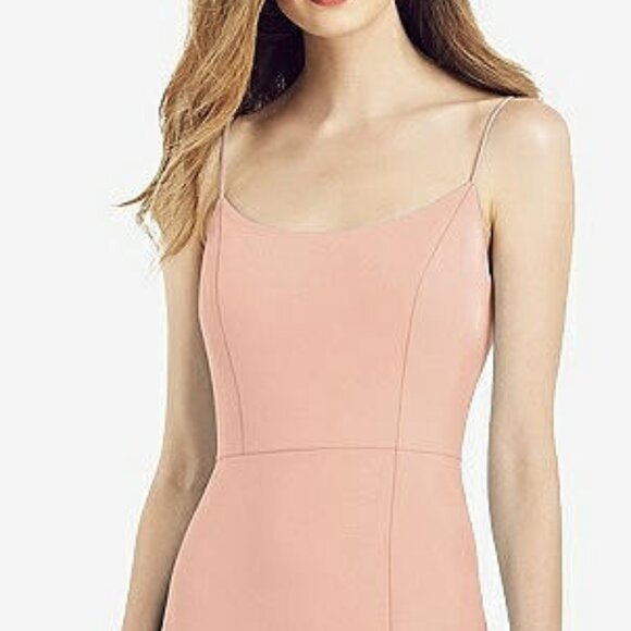 After Six 6822..Spaghetti Strap V-Back Crepe Gown with Front Slit..Peach...Sz 12 - Picture 5 of 7